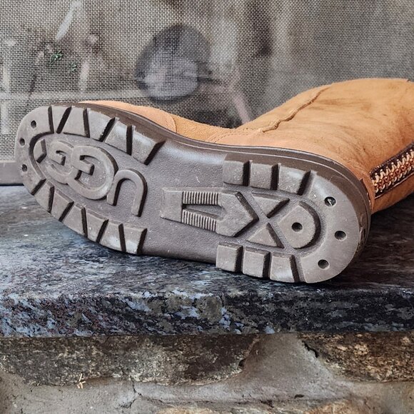 UGG Brown Suede Leather Ultra Tall Braided Back Boots Size 8 - Picture 14 of 16